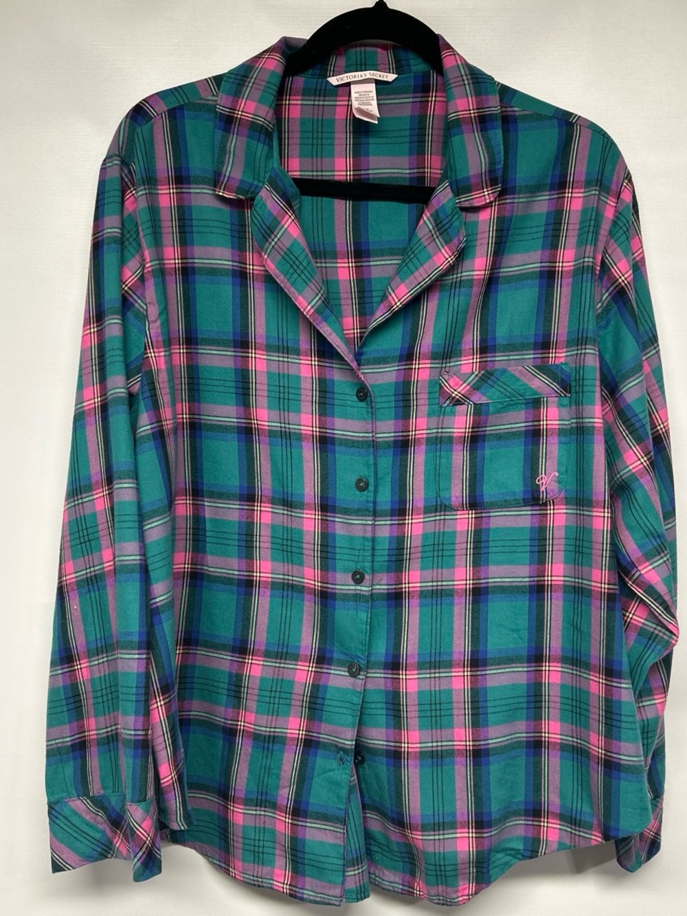Victoria's Secret Teal, Pink & Blue Plaid Button-Front Shirt